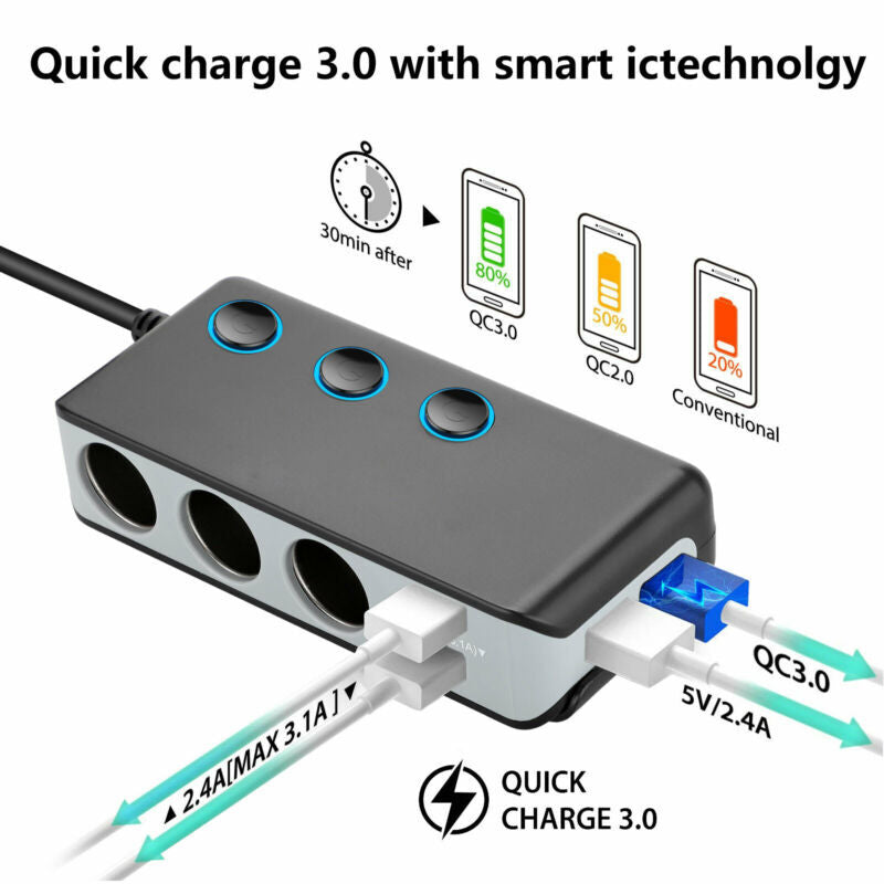 Cigarette Lighter Adapter 120W 12V 3 Socket Cigarette Lighter - Premium Car Chargers from Rapidvehicles - Just $51.99! Shop now at Rapidvehicles