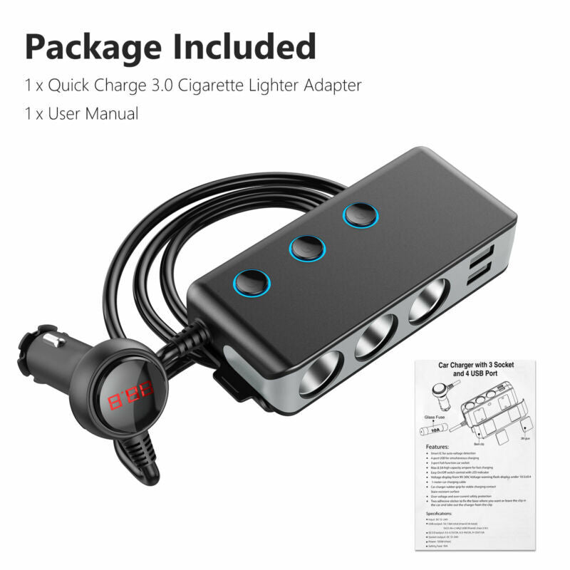 Cigarette Lighter Adapter 120W 12V 3 Socket Cigarette Lighter - Premium Car Chargers from Rapidvehicles - Just $51.99! Shop now at Rapidvehicles