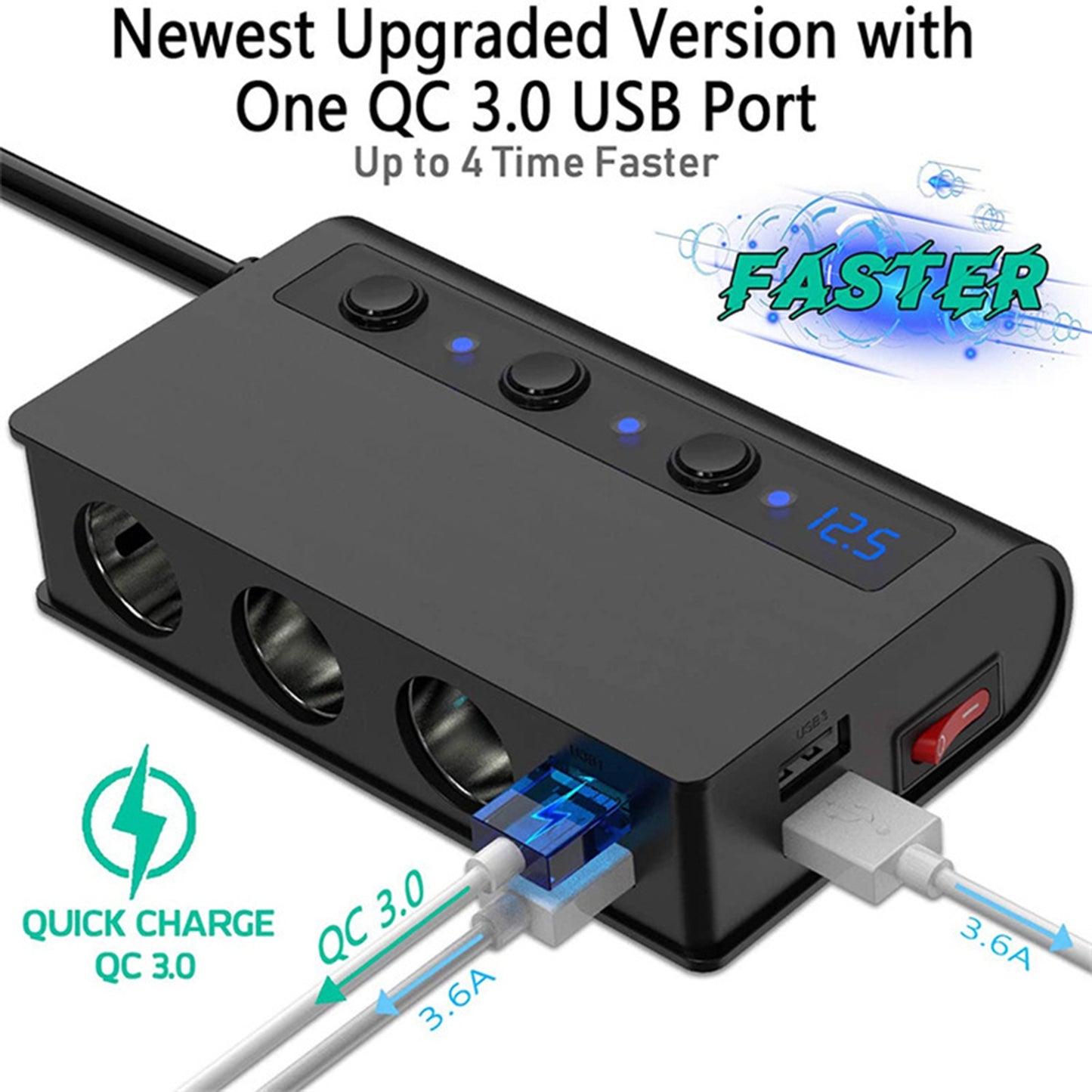 180W USB Car Charger Splitter Adapter 12V 24V Car Splitter 3 - Premium Car Chargers from Rapidvehicles - Just $52.99! Shop now at Rapidvehicles