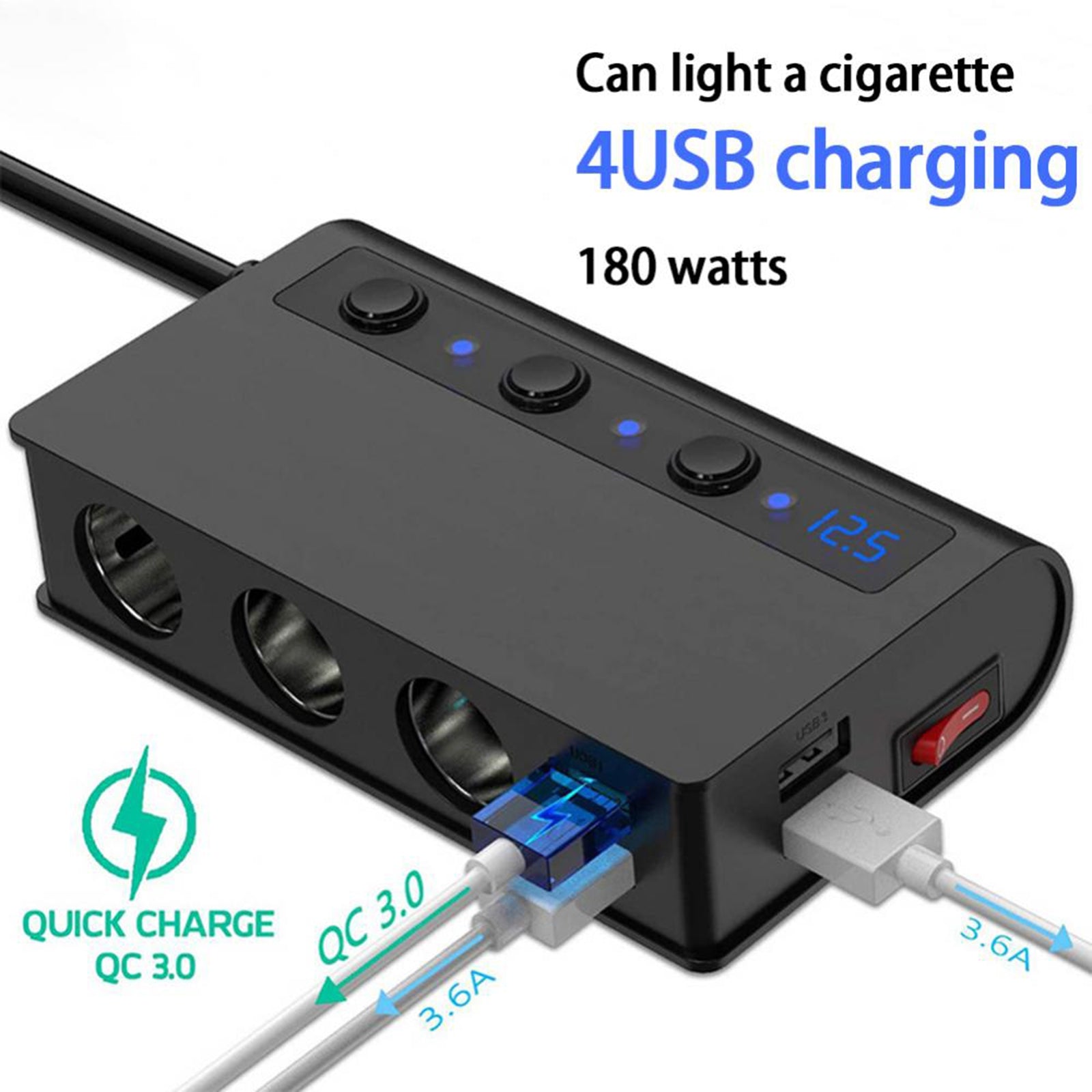 180W USB Car Charger Splitter Adapter 12V 24V Car Splitter 3 Socket Car Cigarette Lighter Splitter With 4 Quick Charge USB Ports black - Premium Car Chargers from Rapidvehicles - Just $39.99! Shop now at Rapidvehicles