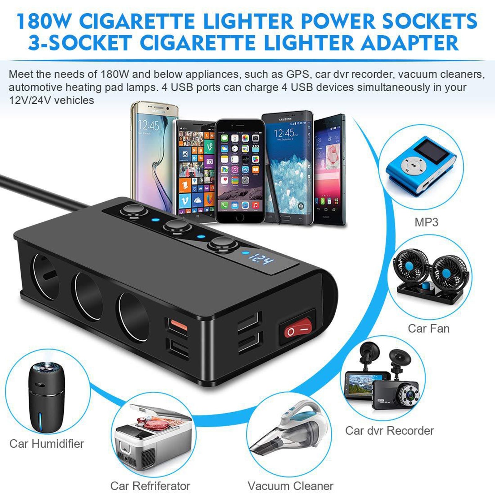 180W USB Car Charger Splitter Adapter 12V 24V Car Splitter 3 Socket Car Cigarette Lighter Splitter With 4 Quick Charge USB Ports black - Premium Car Chargers from Rapidvehicles - Just $39.99! Shop now at Rapidvehicles