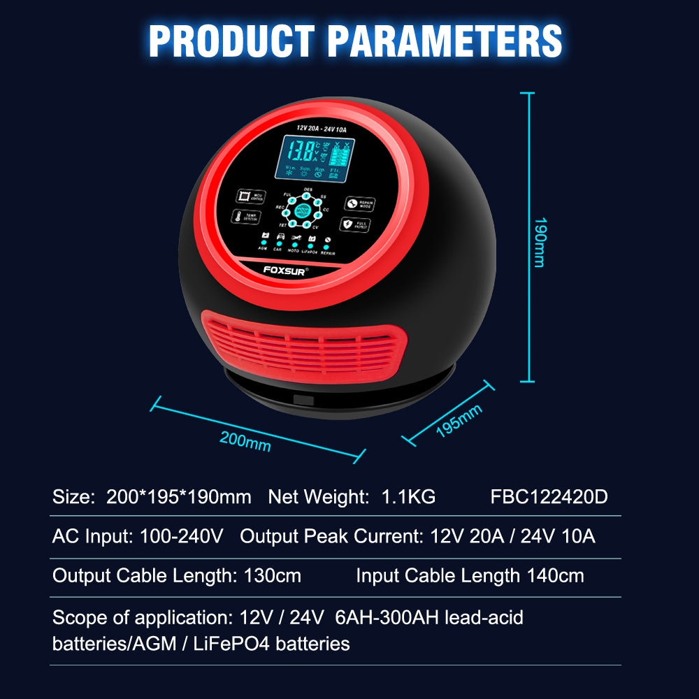 FOXSUR Car Battery Charger 12V 24V Automatic Smart Charger with - Premium Other Car Tools from Rapidvehicles - Just $109.99! Shop now at Rapidvehicles