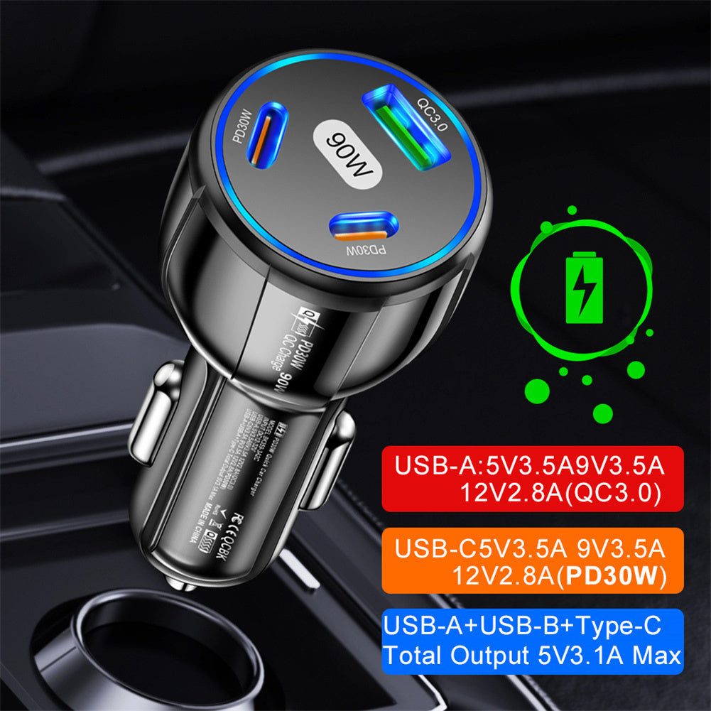 Car Charger Fast Charging 90W USB Charger 2 PD USB C 1 USB A Car Charger For Smartphones Tablets Video Game Controllers White - Premium Car Chargers from Rapidvehicles - Just $14.99! Shop now at Rapidvehicles