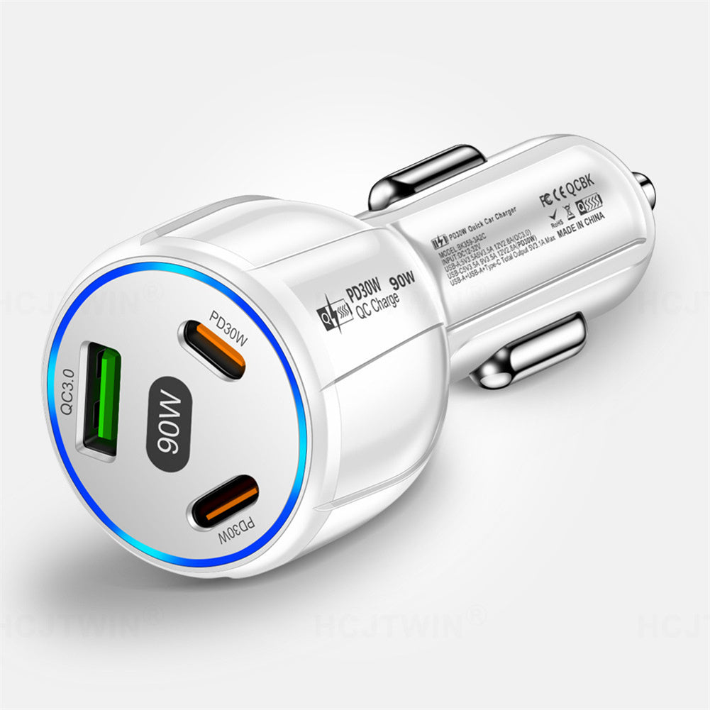 Car Charger Fast Charging 90W USB Charger 2 PD USB C 1 USB A Car Charger For Smartphones Tablets Video Game Controllers White - Premium Car Chargers from Rapidvehicles - Just $14.99! Shop now at Rapidvehicles