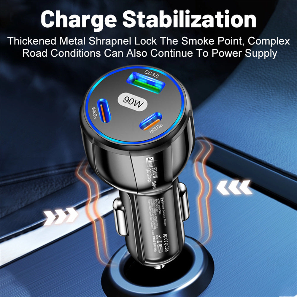 Car Charger Fast Charging 90W USB Charger 2 PD USB C 1 USB A Car Charger For Smartphones Tablets Video Game Controllers White - Premium Car Chargers from Rapidvehicles - Just $14.99! Shop now at Rapidvehicles