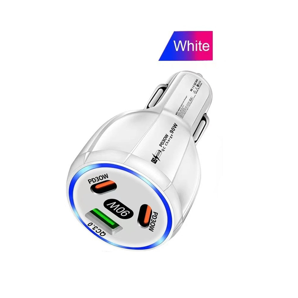 Car Charger Fast Charging 90W USB Charger 2 PD USB C 1 USB A Car Charger For Smartphones Tablets Video Game Controllers White - Premium Car Chargers from Rapidvehicles - Just $14.99! Shop now at Rapidvehicles