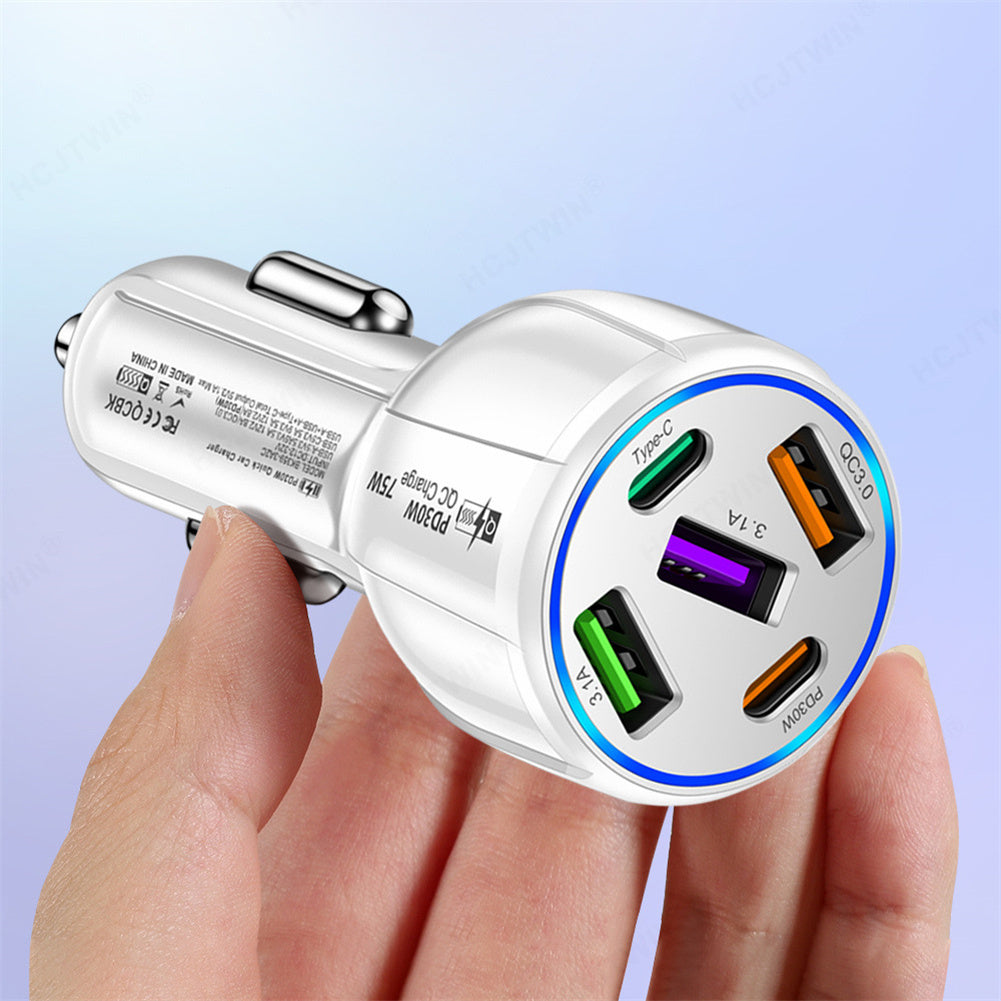 Car Charger 75W 5 Multi Port Car Charger Adapter 3 USB 2 PD Type C Ports Cigarette Lighter For Smartphones Laptops Tablets White - Premium Car Chargers from Rapidvehicles - Just $12.43! Shop now at Rapidvehicles