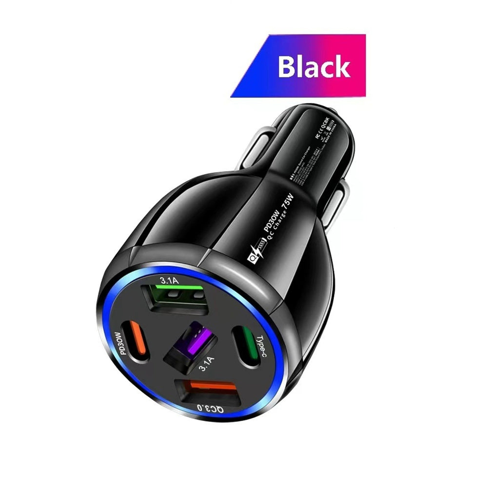 Car Charger 75W 5 Multi Port Car Charger Adapter 3 USB 2 PD Type C Ports Cigarette Lighter For Smartphones Laptops Tablets black - Premium Car Chargers from Rapidvehicles - Just $14.99! Shop now at Rapidvehicles