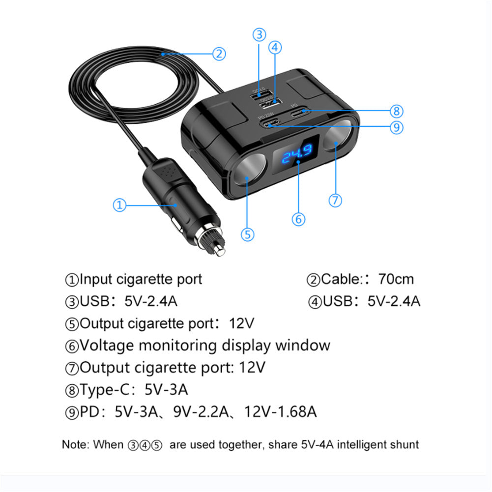 Car Charger Adapter 60W 4 Charging Ports Car Charger QC3.0 Fast Charging Cigarette Lighter For Power Bank Sport Watches black - Premium Car Chargers from Rapidvehicles - Just $23.99! Shop now at Rapidvehicles