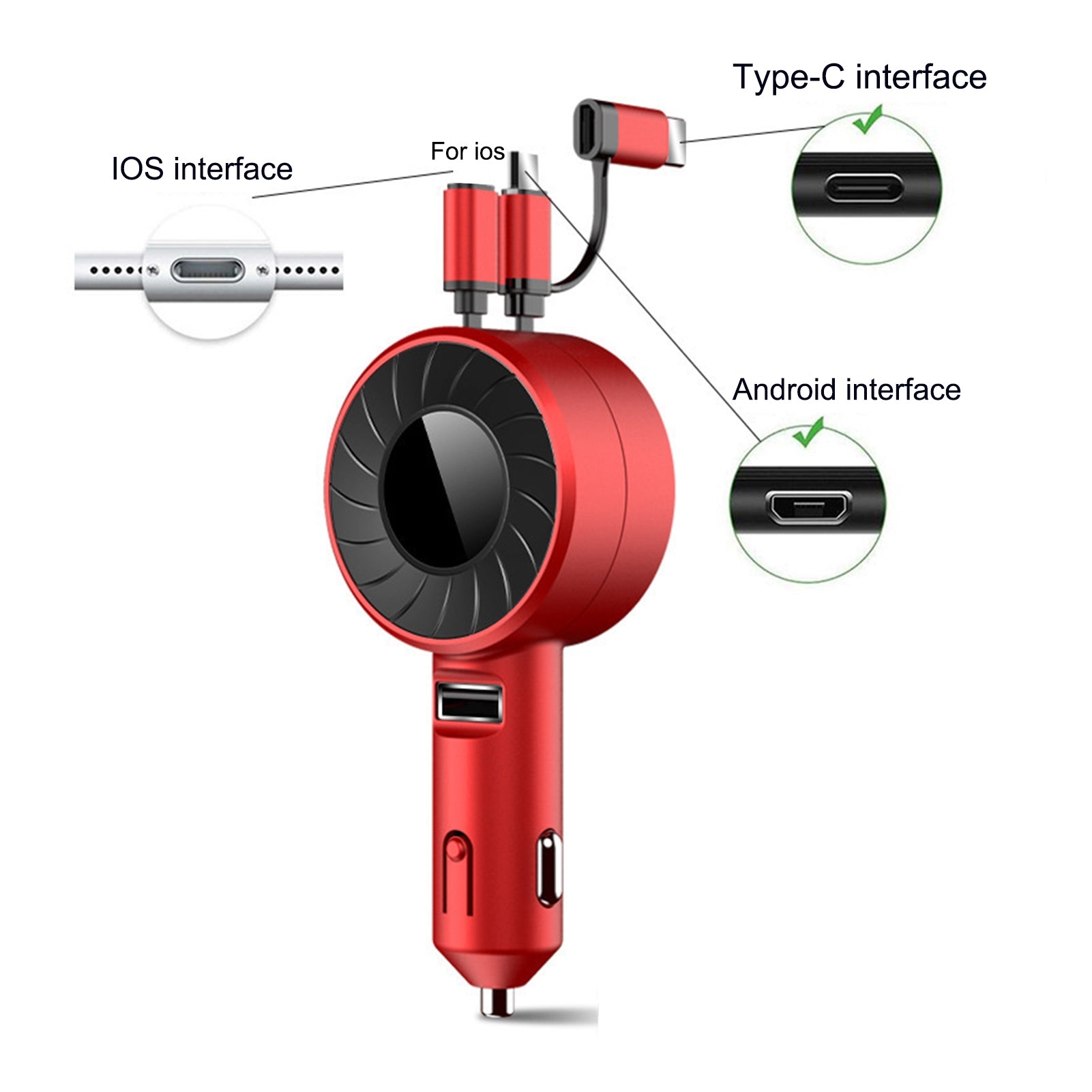 Retractable Car Charger 3 In 1 Fast Charge Cord Stretchable Cable Adapter Car Charger Adapter For Most Cars Phones red - Premium Car Chargers from Rapidvehicles - Just $34.99! Shop now at Rapidvehicles