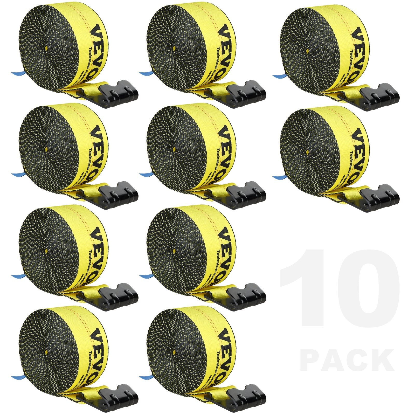 VEVOR Winch Straps, 4" x 30', 6000 lbs Load Capacity, 18000 lbs Break Strength, Truck Straps with Flat Hook, Flatbed Tie Downs Cargo Control for Trailers, Farms, Rescues, Tree Saver, Yellow (10 Pack) - Premium Tow Strap from VEVOR - Just $121.79! Shop now at Rapidvehicles