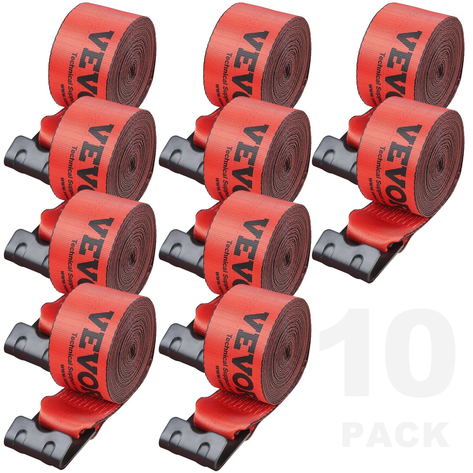 VEVOR Winch Straps, 4" x 30', 6000 lbs Load Capacity, 18000 lbs Breaking Strength, Truck Straps with Flat Hook, Flatbed Tie Downs Cargo Control for Trailers, Farms, Rescues, Tree Saver, Red (10 Pack) - Premium Tow Strap from VEVOR - Just $120.39! Shop now at Rapidvehicles