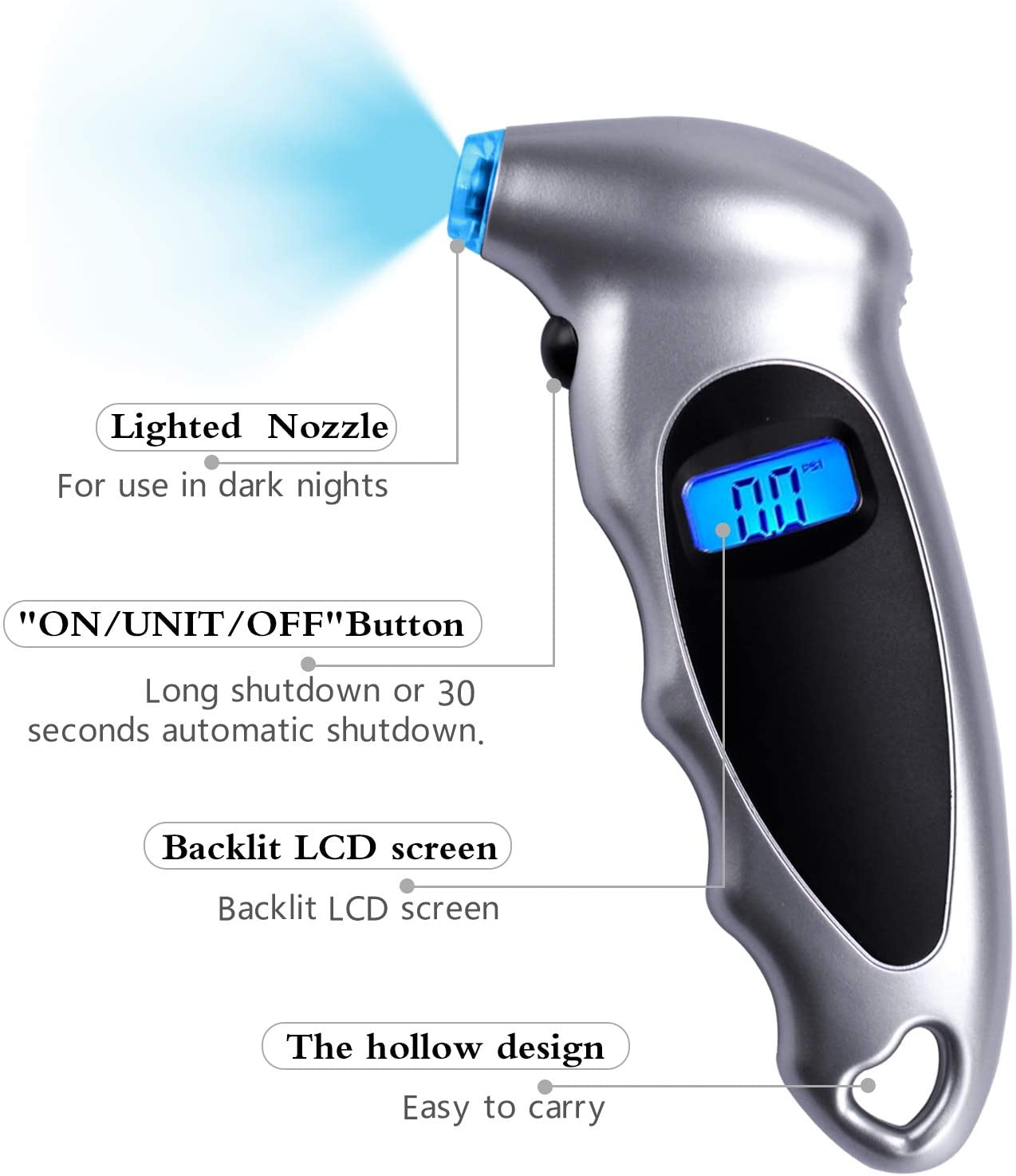 Digital Tire Pressure Gauge Backlit Lcd Handheld Multifunctional Tire Pressure Gauge For Cars Trucks Bicycles silver - Premium OBD & Diagnostic Tools from Rapidvehicles - Just $16.99! Shop now at Rapidvehicles