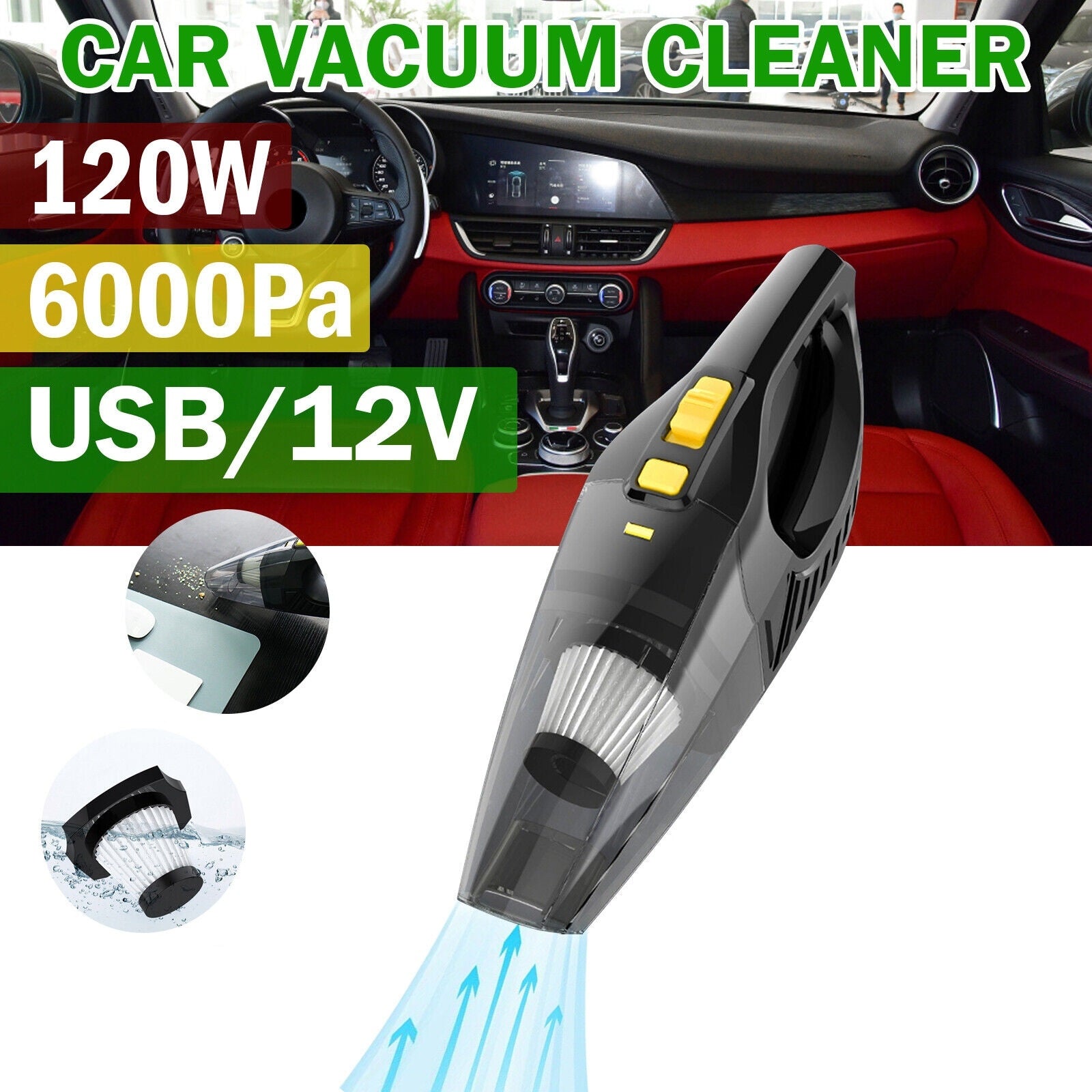 Wireless Portable Handheld Car Vacuum Cleaner Strong Suction Powerful Washable Removable Filter Cleaner - Premium Car Wash Tools from Rapidvehicles - Just $41.99! Shop now at Rapidvehicles