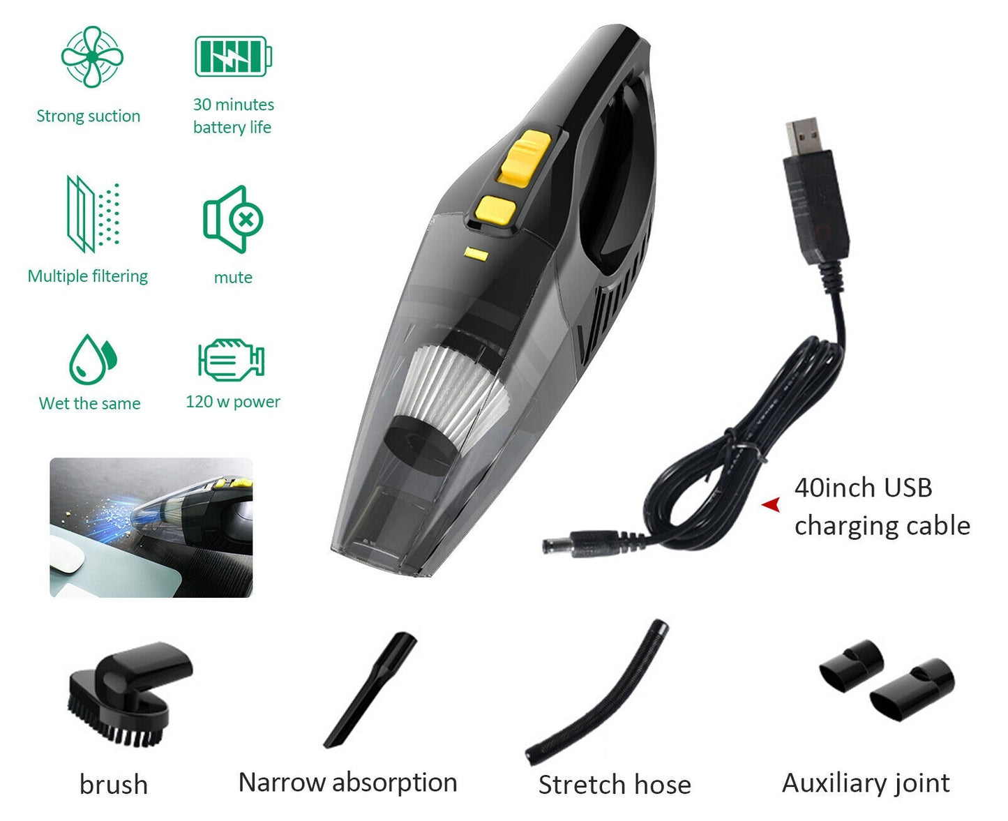 Wireless Portable Handheld Car Vacuum Cleaner Strong Suction - Premium Car Wash Tools from Rapidvehicles - Just $52.99! Shop now at Rapidvehicles