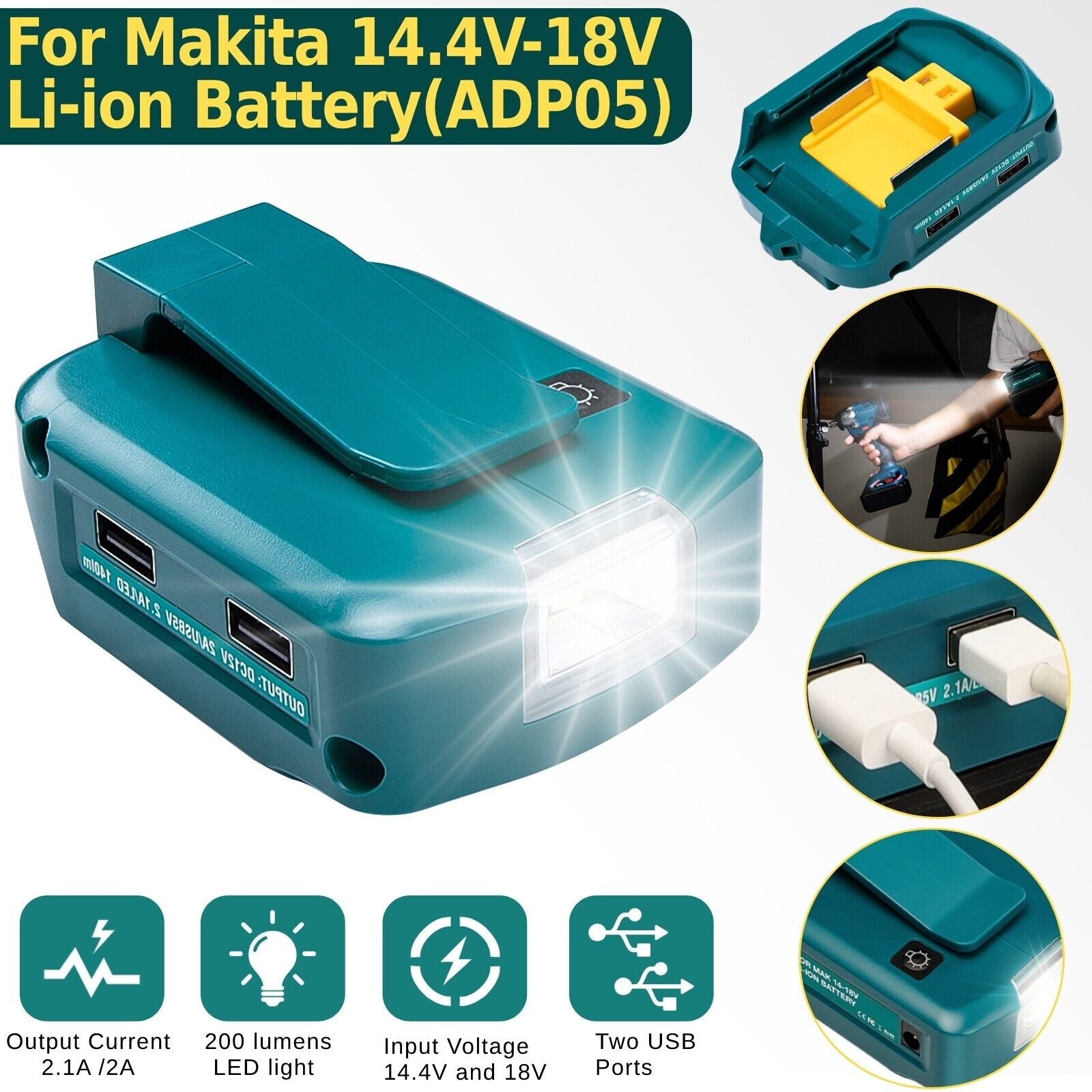 Dual Usb Power Source Charger Li-ion Battery Adapter With Led Lights For Makita 14.4-18v MT45 USB 3W lights - Premium Car Chargers from Rapidvehicles - Just $35.99! Shop now at Rapidvehicles