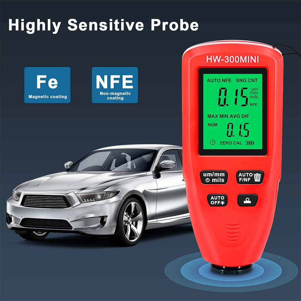 Hw300-Mini Automobile Thickness Gauge Car Paint Tester 0um-2000um Thickness Coating Meter for Fe/Nfe Red - Premium Test & Measure from Rapidvehicles - Just $34.99! Shop now at Rapidvehicles