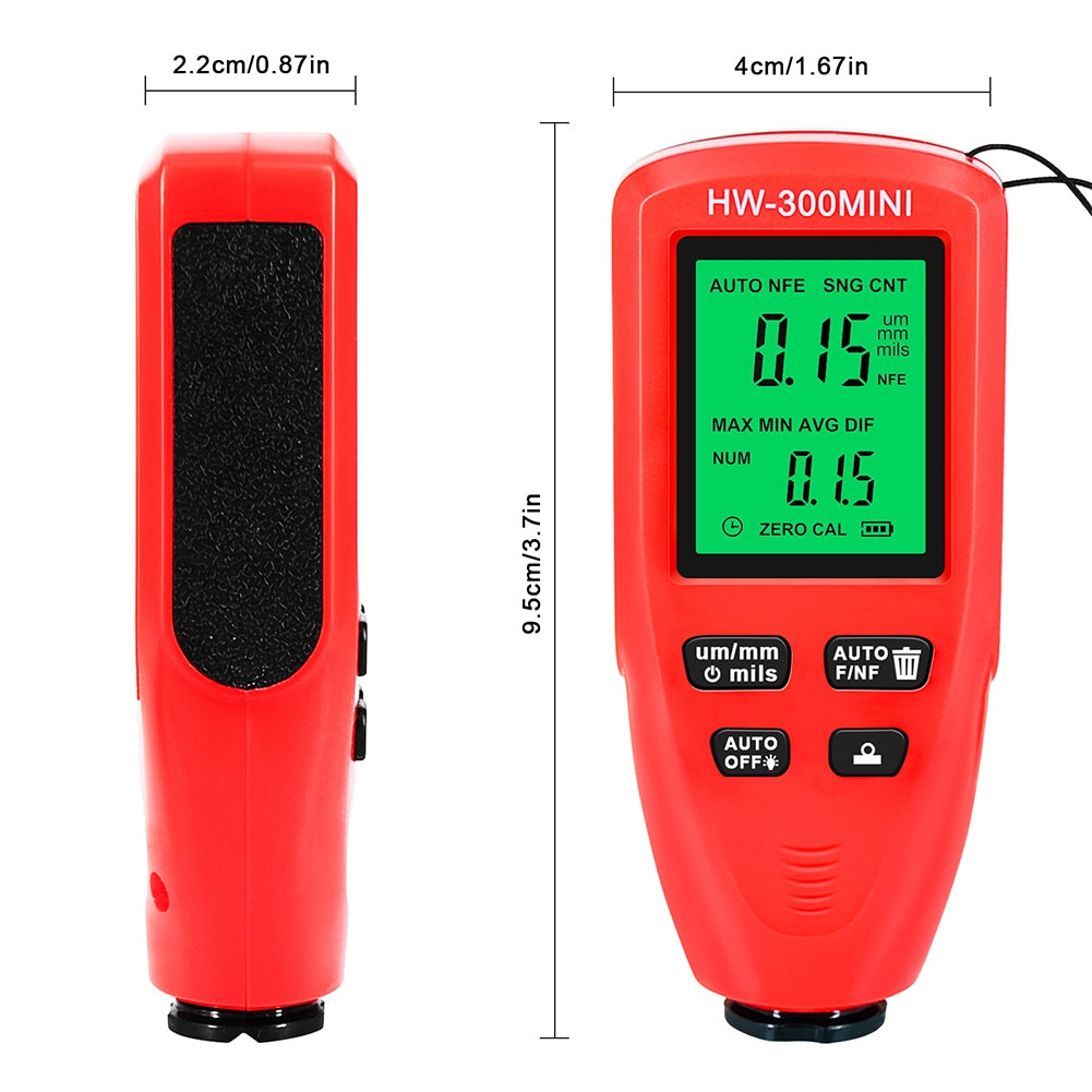 Hw300-Mini Automobile Thickness Gauge Car Paint Tester 0um-2000um Thickness Coating Meter for Fe/Nfe Red - Premium Test & Measure from Rapidvehicles - Just $34.99! Shop now at Rapidvehicles