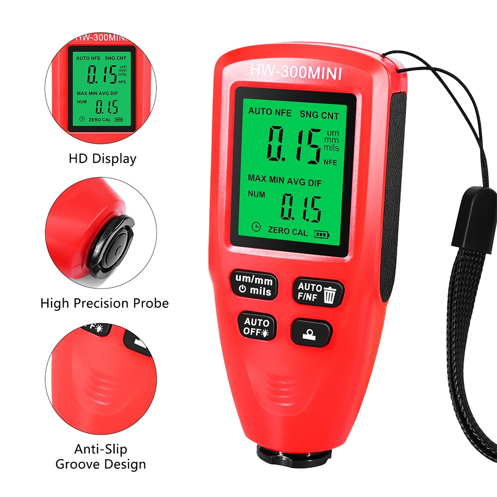 Hw300-Mini Automobile Thickness Gauge Car Paint Tester 0um-2000um Thickness Coating Meter for Fe/Nfe Red - Premium Test & Measure from Rapidvehicles - Just $34.99! Shop now at Rapidvehicles