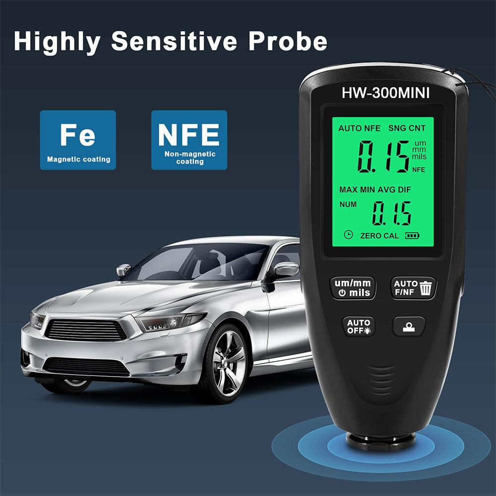 Hw300-Mini Automobile Thickness Gauge Car Paint Tester 0um-2000um Thickness Coating Meter for Fe/Nfe Black - Premium Test & Measure from Rapidvehicles - Just $34.99! Shop now at Rapidvehicles