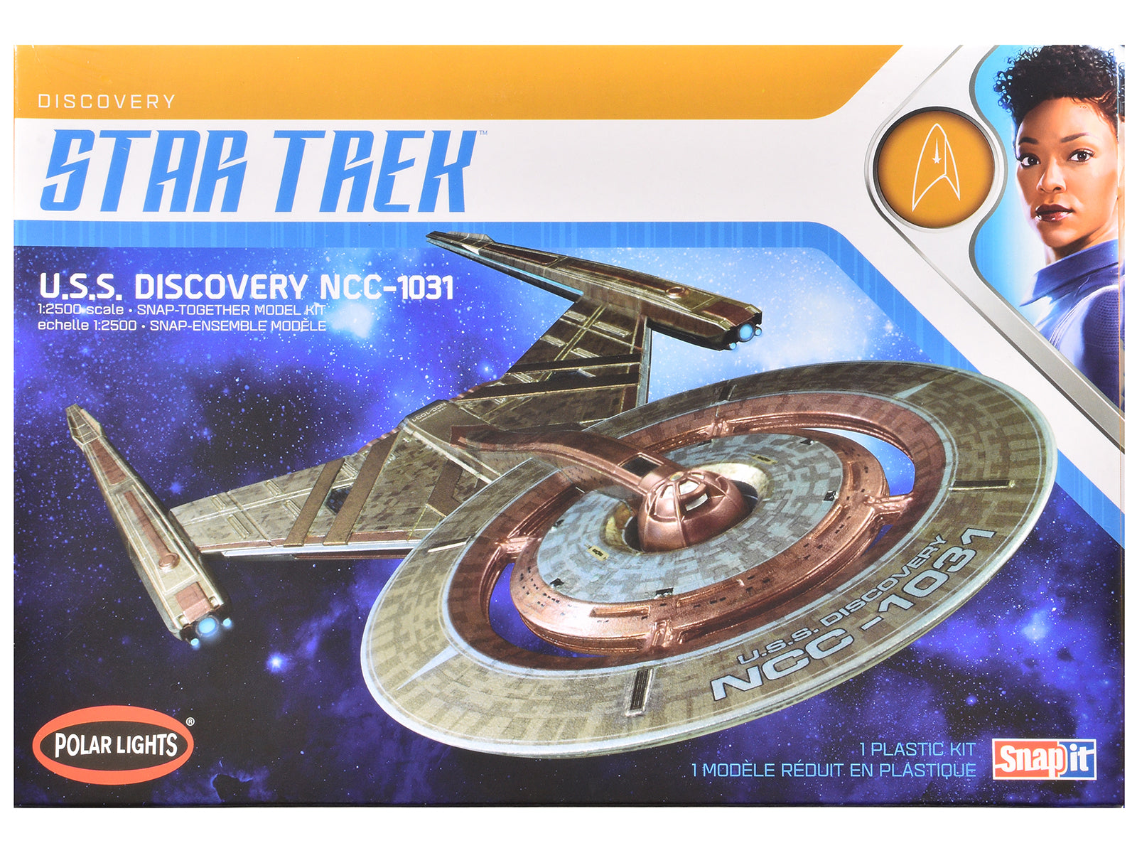 Skill 2 Snap Model Kit U.S.S. Discovery NCC-1031 Spacecraft "Star Trek: Discovery" (2017-2024) TV Series 1/2500 Scale Model by Polar Lights free shipping USA