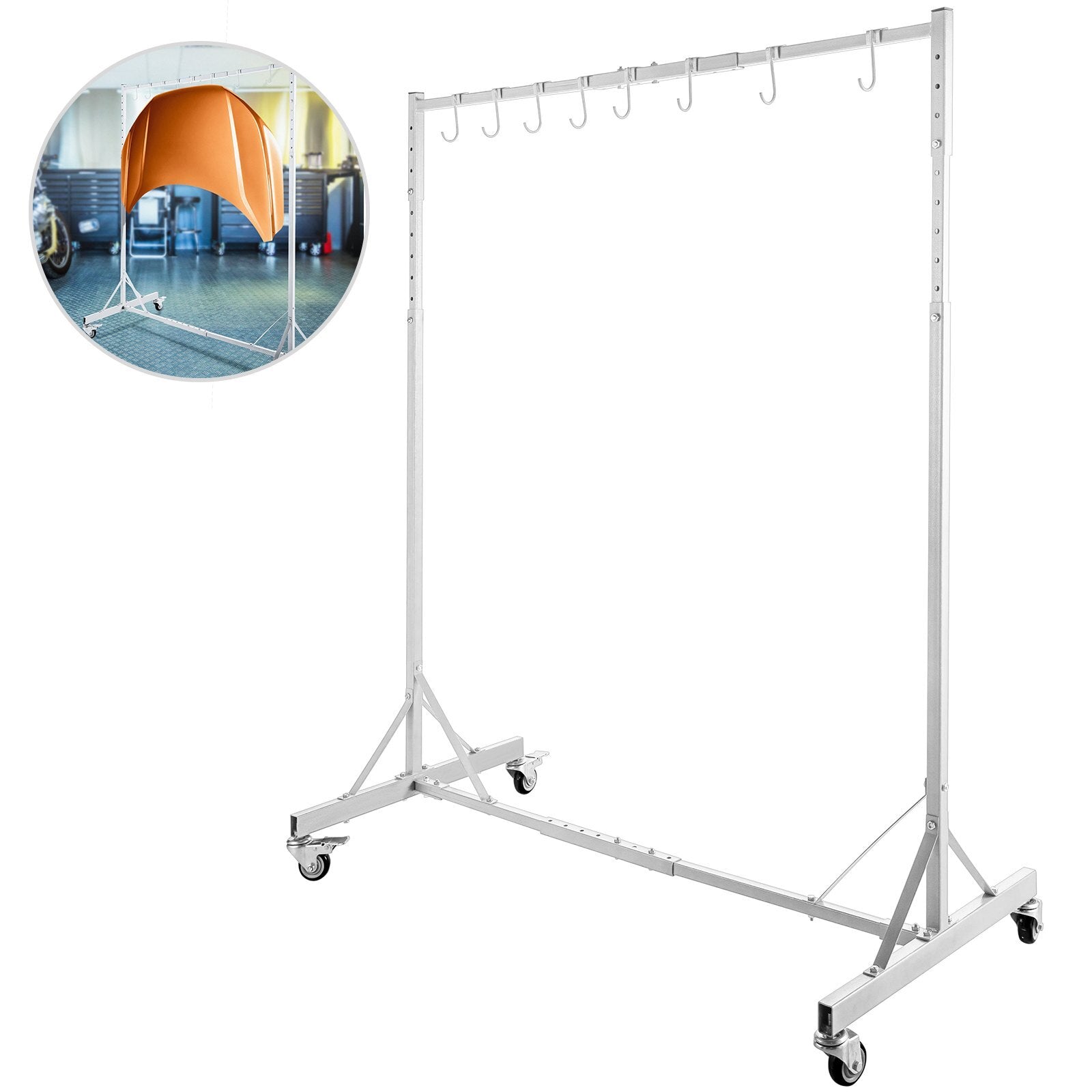 VEVOR Painting Rack 5ft-7ft Adjustable Height, Automotive Paint Stand 8 Hooks, Auto Body Stand for Hoods Doors, Painting Drying Rack w/ 4 Swiveling Wheels, Paint Rack Stand, Automotive Tools, White - Premium Auto Paint Stand from VEVOR - Just $111.38! Shop now at Rapidvehicles