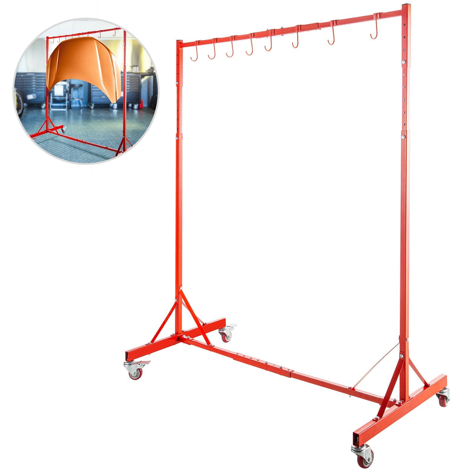 VEVOR Painting Rack 5ft-7ft Adjustable Height, Automotive Paint Stand 8 Hooks, Auto Body Stand for Hoods Doors, Painting Drying Rack w/ 4 Swiveling Wheels, Paint Rack Stand, Automotive Tool, Red - Premium Auto Paint Stand from VEVOR - Just $106.39! Shop now at Rapidvehicles