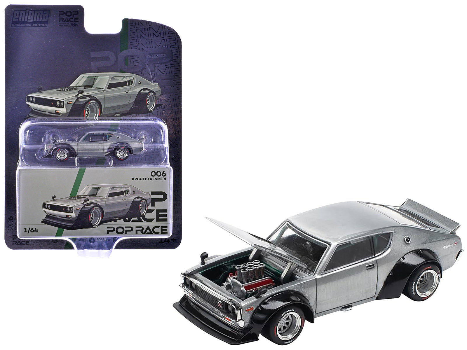 Skyline KPGC110 "Kenmeri" RHD (Right Hand Drive) Raw Metal "Enigma Exclusive Edition" 1/64 Diecast Model Car by Pop Race free shipping USA