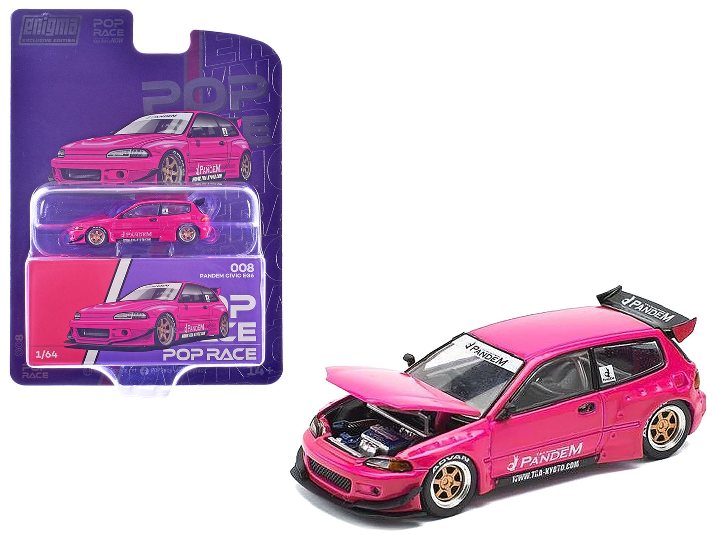 Pandem Civic EG6 RHD (Right Hand Drive) Pink "Enigma Exclusive Edition" 1/64 Diecast Model Car by Pop Race - Use code SHOPAPP15 to get 15 percent off