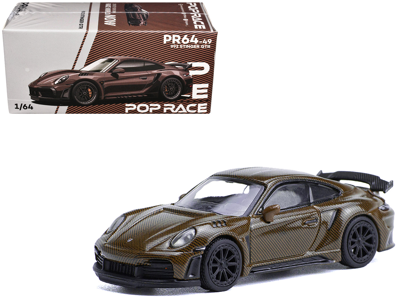 992 Stinger GTR Brown Carbon 1/64 Diecast Model Car by Pop Race free shipping USA