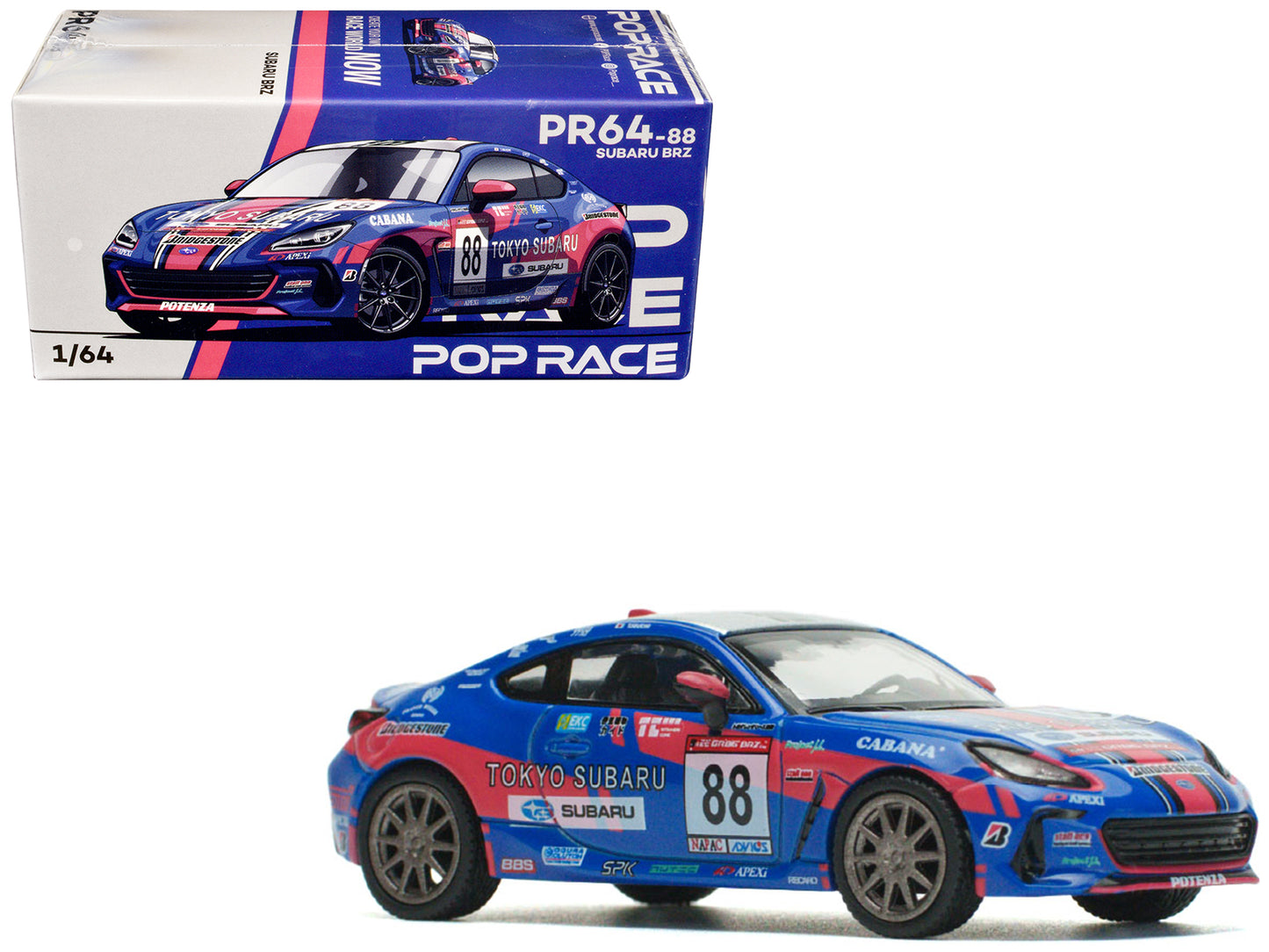 Subaru BRZ #88 Blue with Graphics "Tokyo Subaru Racing" 1/64 Diecast Model Car by Pop Race - Use code SHOPAPP15 to get 15 percent off