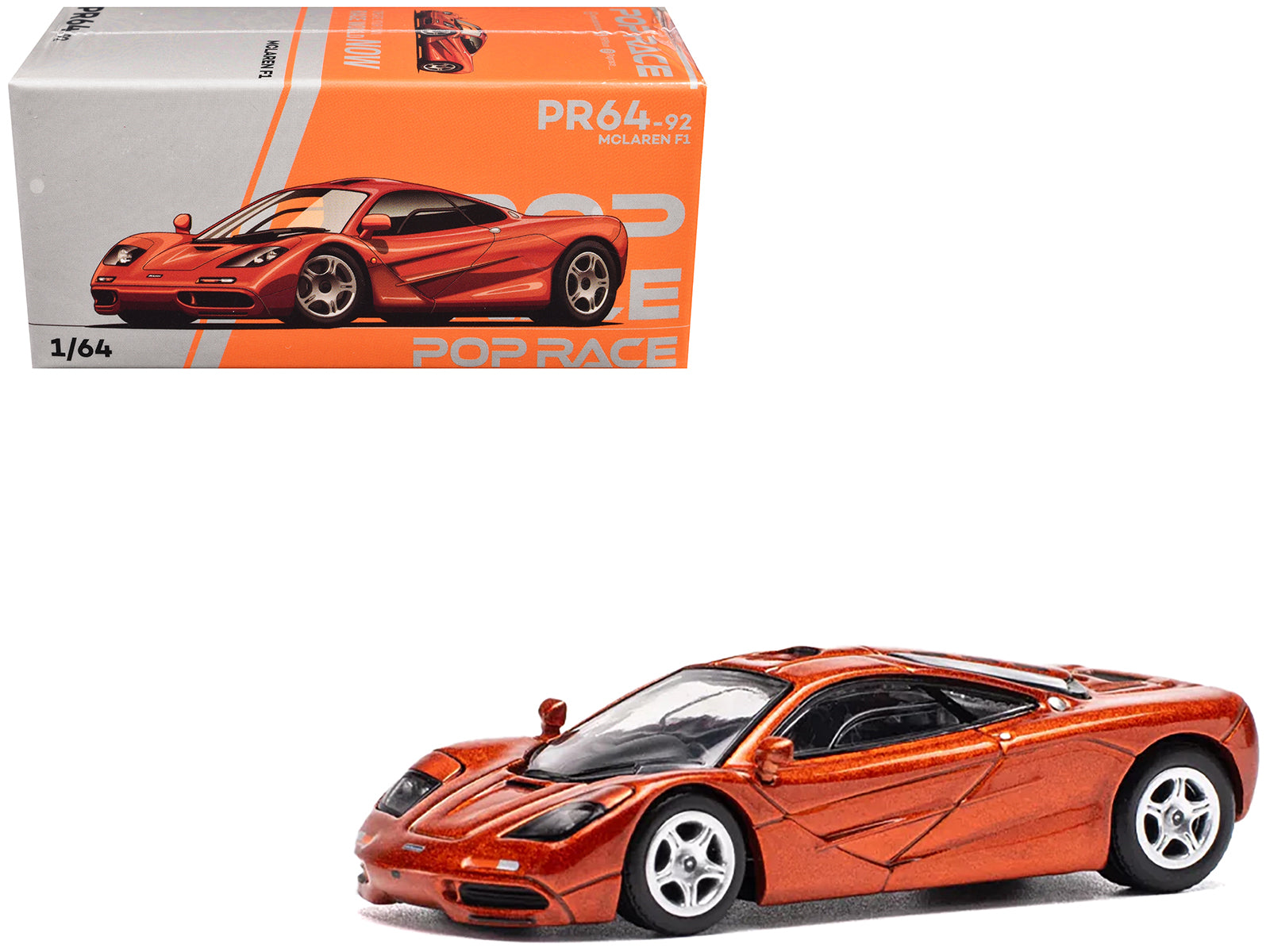 McLaren F1 Orange Metallic 1/64 Diecast Model Car by Pop Race free shipping USA