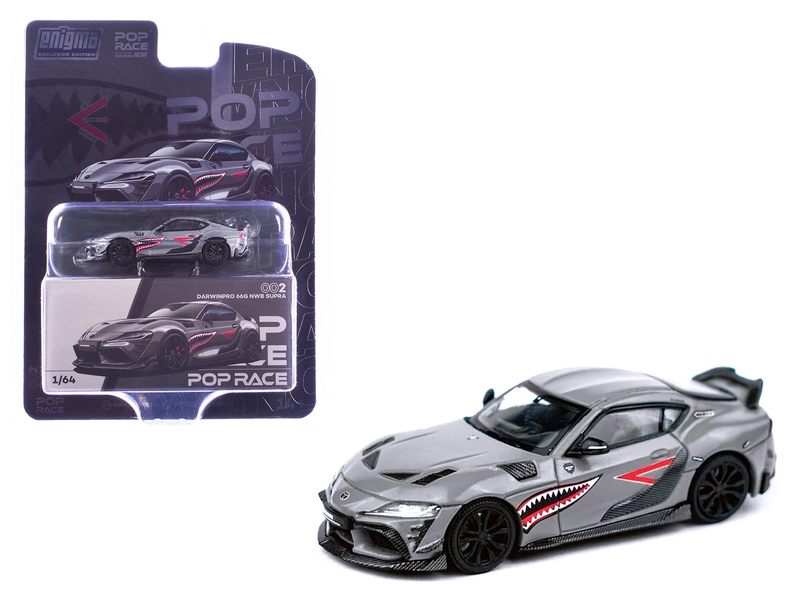 Toyota Supra "DarwinPro 66G NWB" Gray Metallic with Shark Mouth Graphics 1/64 Diecast Model Car by Pop Race free shipping USA