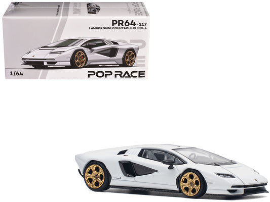 Lamborghini Countach LPI 800-4 White with Carbon Accents 1/64 Diecast Model Car by Pop Race