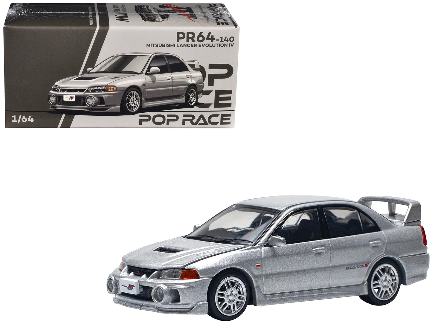 Mitsubishi Lancer Evolution IV RHD (Right Hand Drive) Steel Silver Metallic 1/64 Diecast Model Car by Pop Race - Use code SHOPAPP15 to get 15 percent off