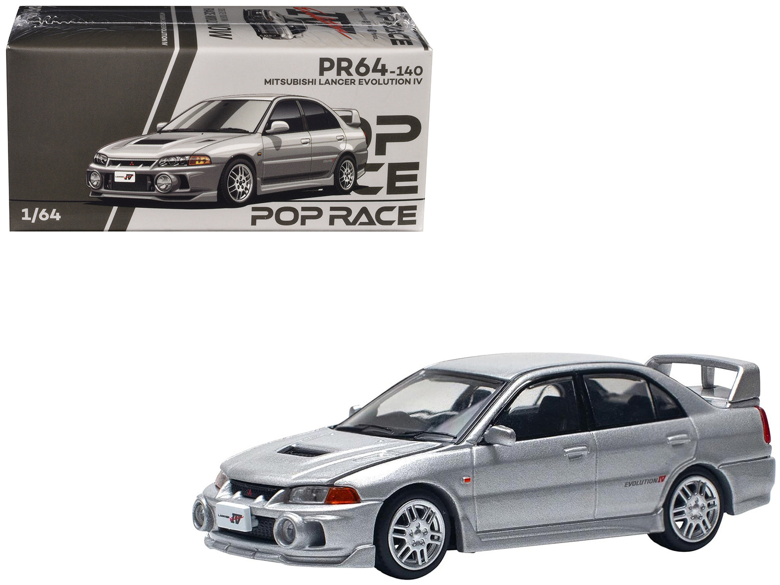 Mitsubishi Lancer Evolution IV RHD (Right Hand Drive) Steel Silver Metallic 1/64 Diecast Model Car by Pop Race free shipping USA