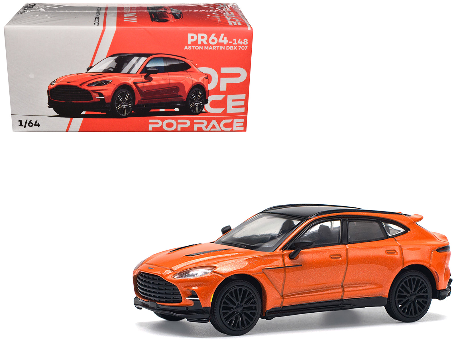 Aston Martin DBX 707 Cosmos Orange Metallic with Black Top 1/64 Diecast Model Car by Pop Race free shipping USA