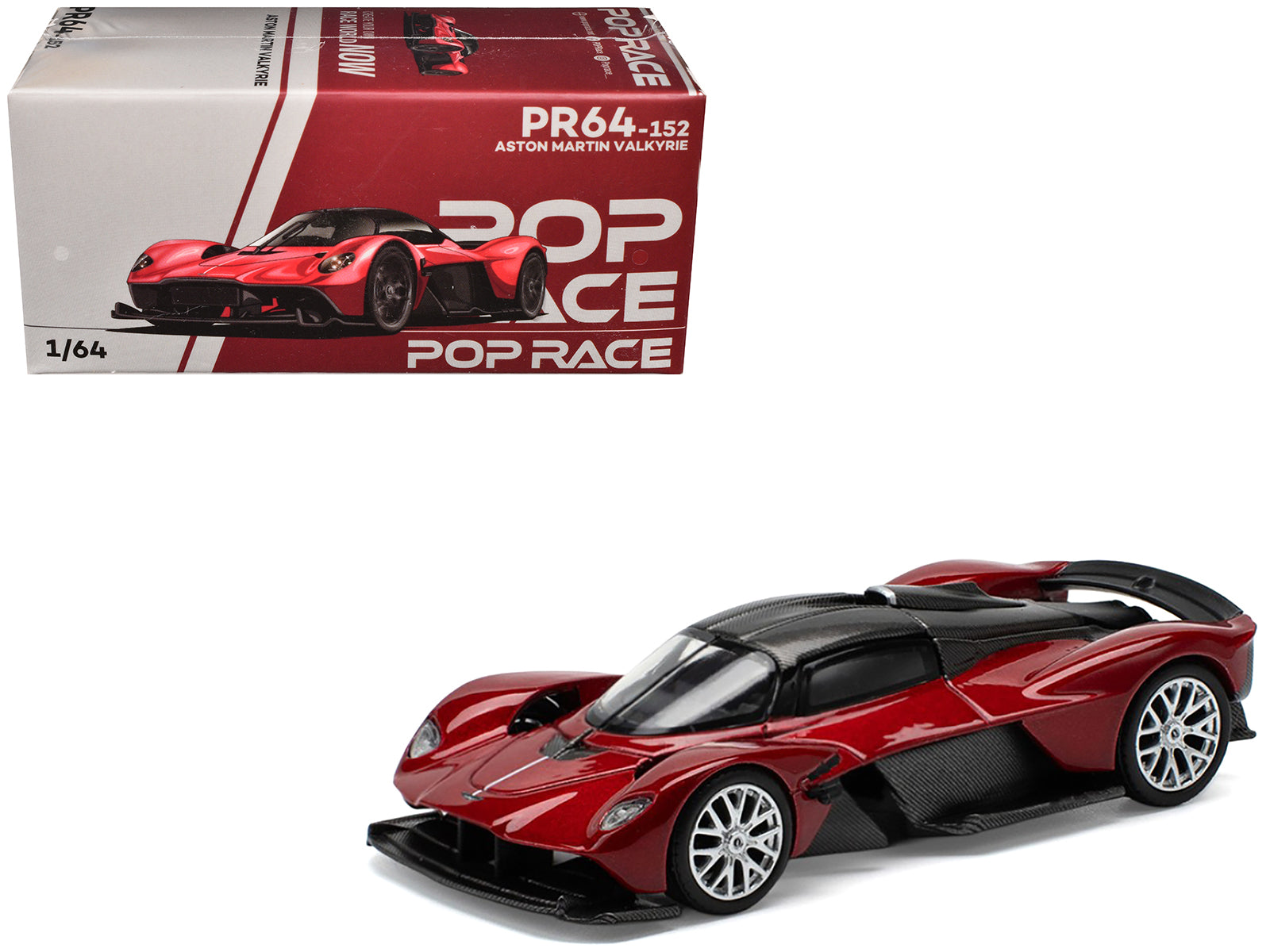 Aston Martin Valkyrie Supernova Red Metallic with Carbon Top 1/64 Diecast Model Car by Pop Race free shipping USA
