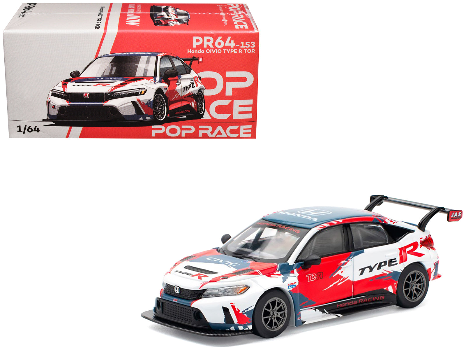 Honda Civic Type R TCR "Presentation" White with Graphics 1/64 Diecast Model Car by Pop Race free shipping USA