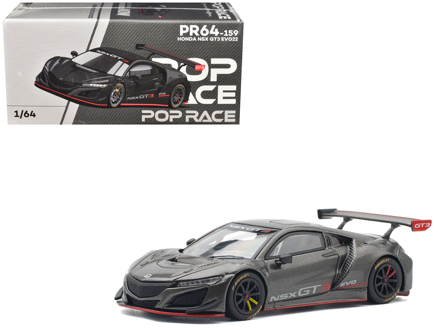 Honda NSX GT3 EVO22 Carbon Edition 1/64 Diecast Model Car by Pop Race  free shipping USA