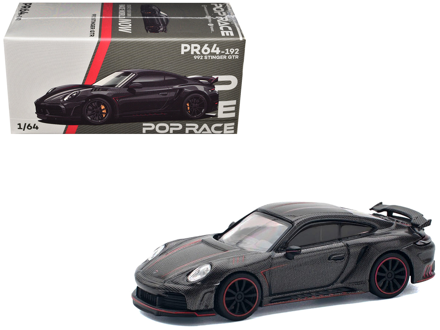 992 Stinger GTR Carbon Edition with Red Accents 1/64 Diecast Model Car by Pop Race