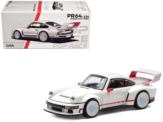 Singer DLS Turbo White with Red Stripes 1/64 Diecast Model Car by Pop Race