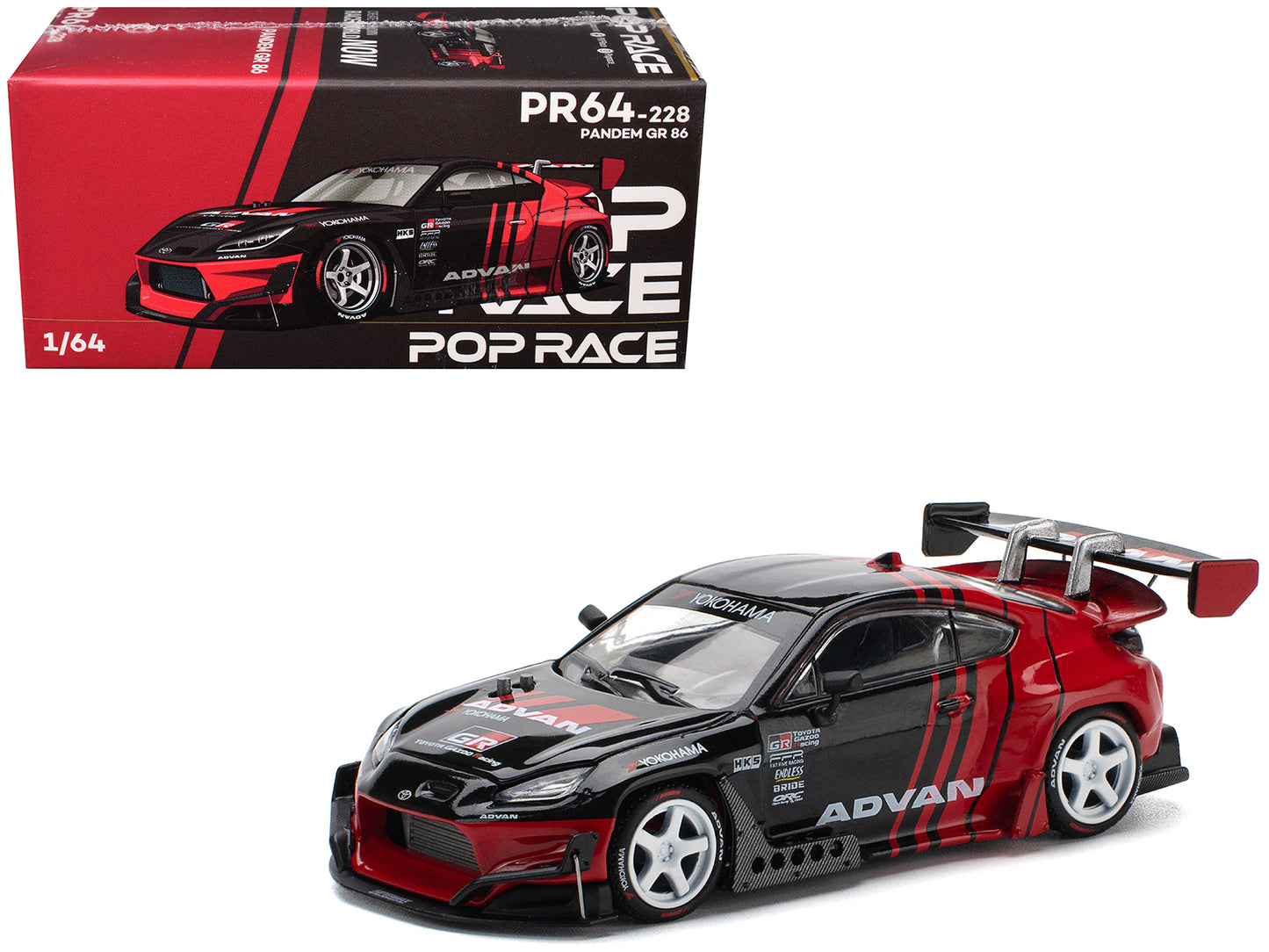 Toyota Pandem GR86 "Advan" Black and Red with Graphics 1/64 Diecast Model Car by Pop Race - Use code SHOPAPP15 to get 15 percent off