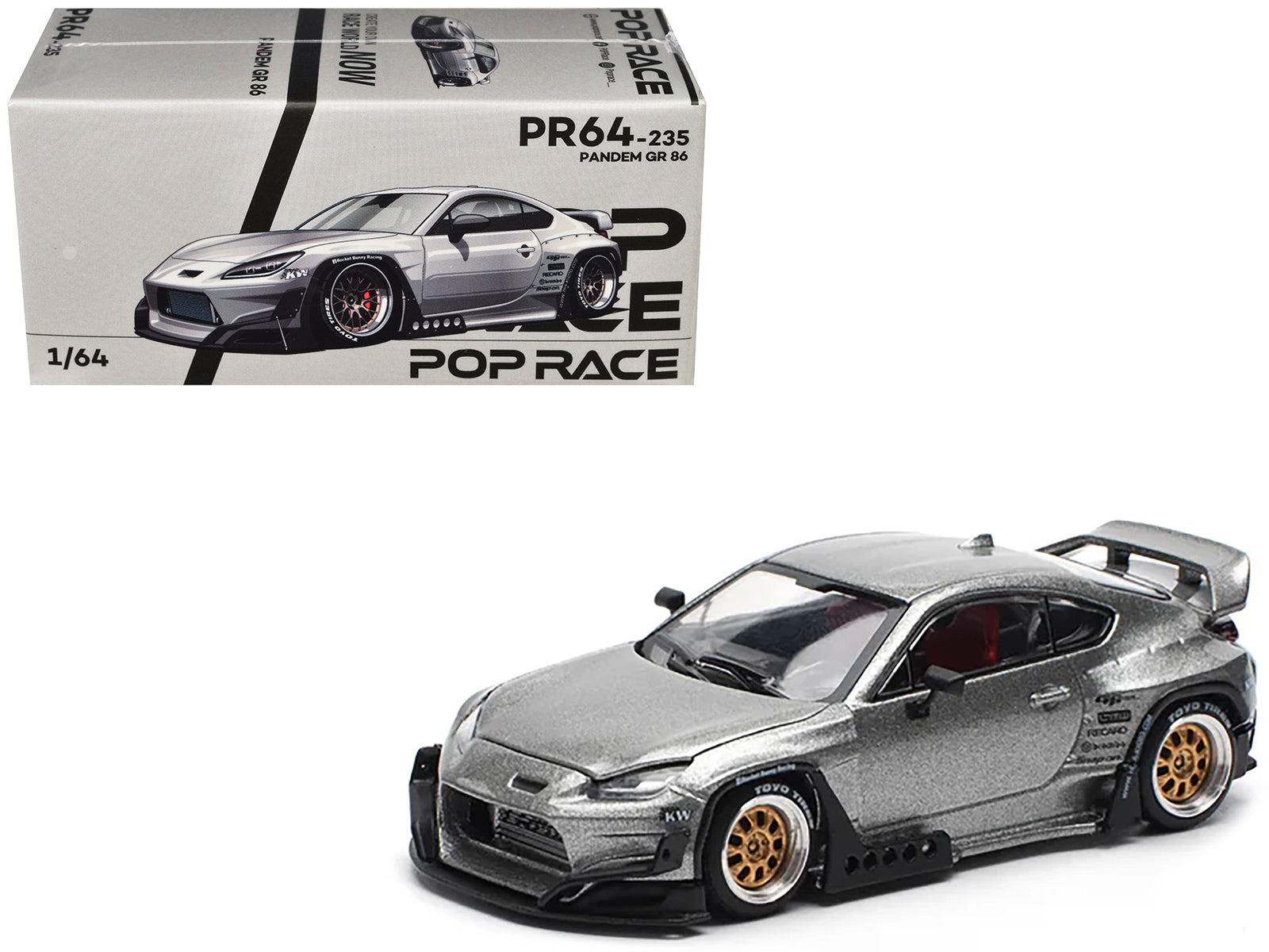 Toyota Pandem GR86 Silver Metallic 1/64 Diecast Model Car by Pop Race free shipping USA