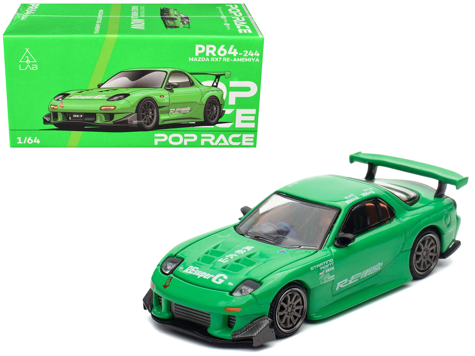 Mazda RX7 "RE Amemiya" Widebody RHD (Right Hand Drive) Green 1/64 Diecast Model Car by Pop Race free shipping USA