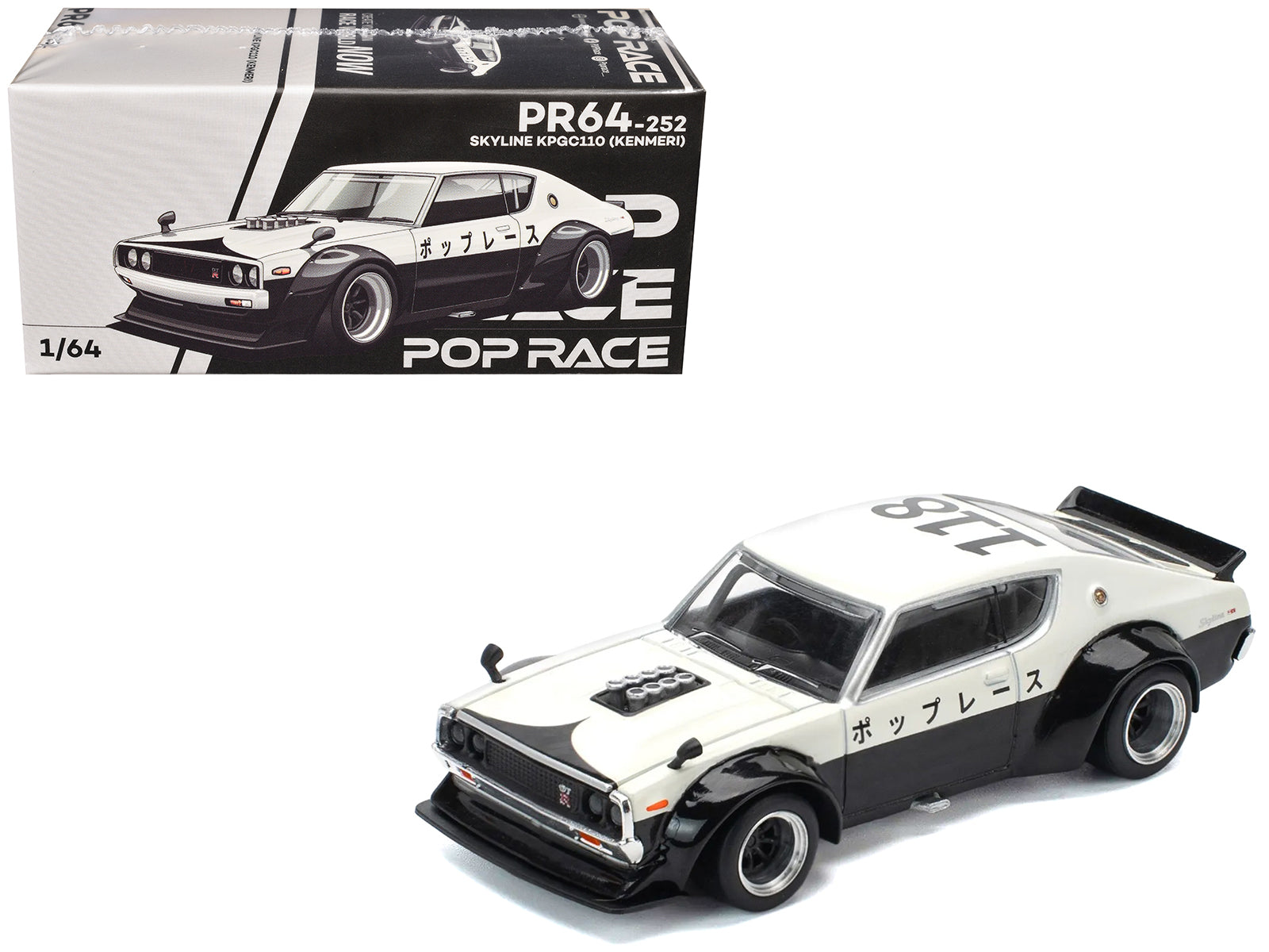 Skyline KPGC110 "Kenmeri" RHD (Right Hand Drive) "Japan National Police Agency Livery" Black and White 1/64 Diecast Model Car by Pop Race free shipping USA