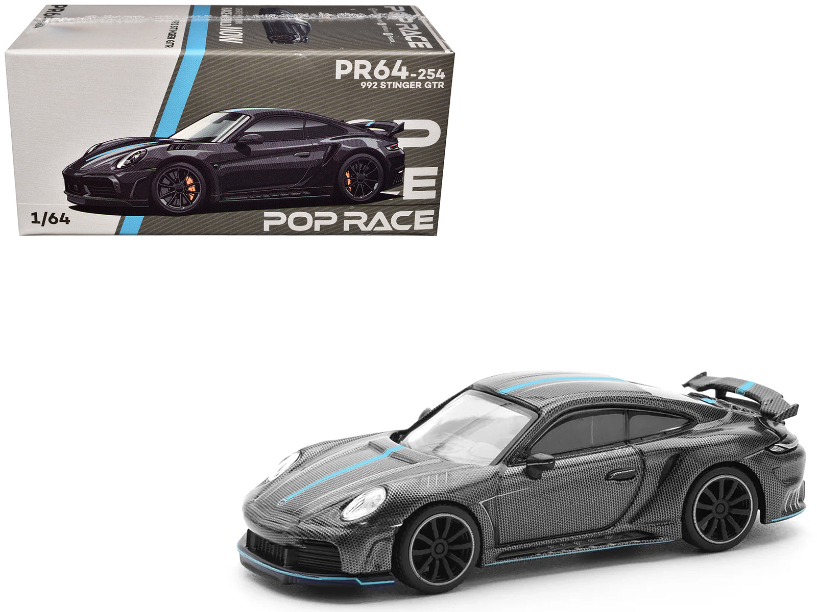 992 Stinger GTR Carbon Edition with Blue Stripe 1/64 Diecast Model Car by Pop Race free shipping USA