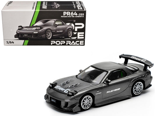 Mazda RX7 (FD) "RE Amemiya" Widebody RHD (Right Hand Drive) Gunmetal Gray Metallic with Carbon Hood 1/64 Diecast Model Car by Pop Race - Use code SHOPAPP15 to get 15 percent off