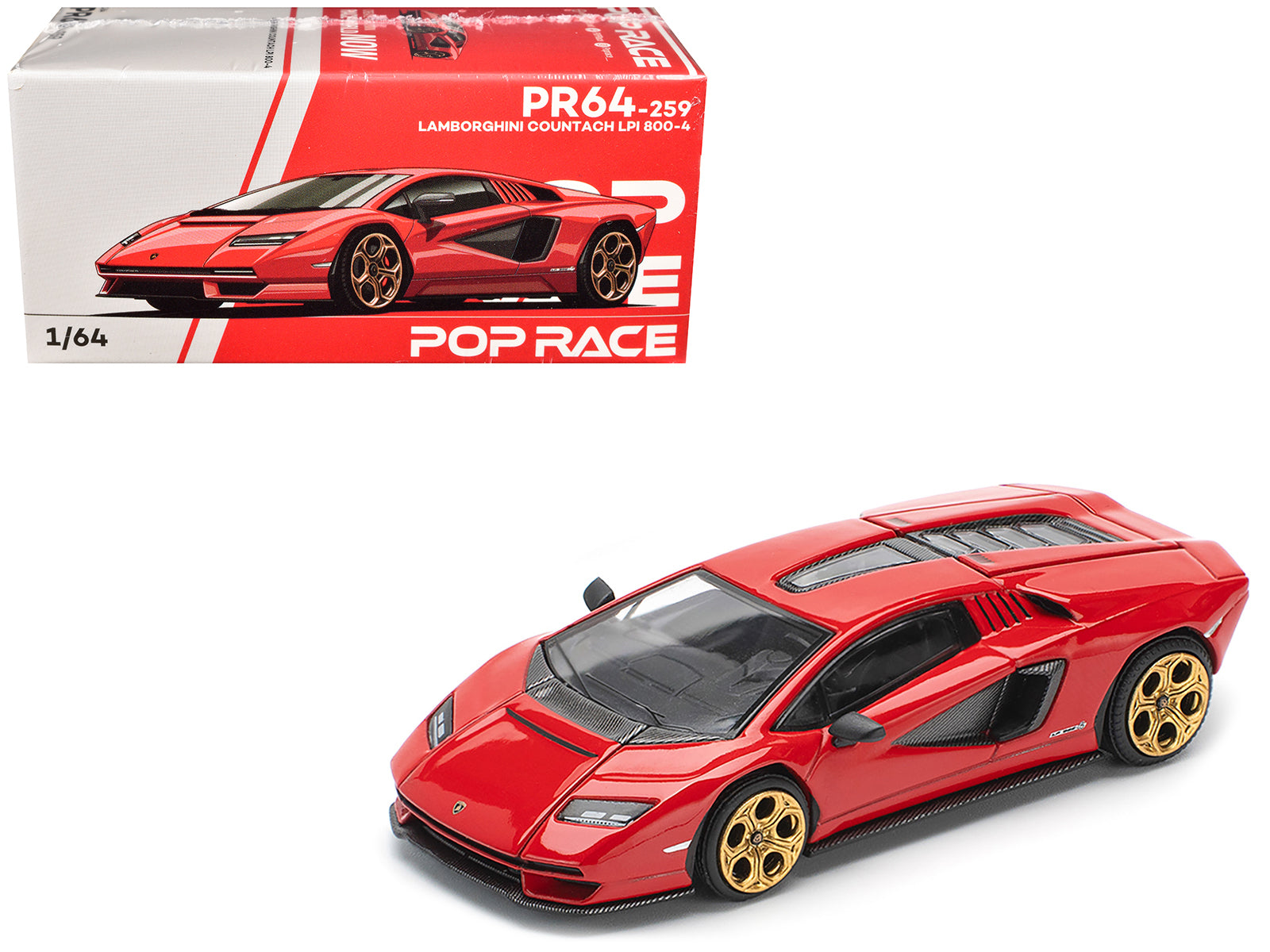 Lamborghini Countach LPI 800-4 Red with Carbon Accents 1/64 Diecast Model Car by Pop Race free shipping USA