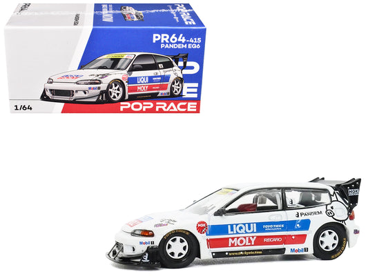 Pandem Civic EG6 RHD (Right Hand Drive) White with Stripes and Graphics 1/64 Diecast Model Car by Pop Race - Use code SHOPAPP15 to get 15 percent off